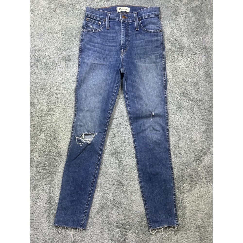 Madewell 10" High Rise Skinny Jeans Drop Step Hem Distressed Denim J9400 Size 26